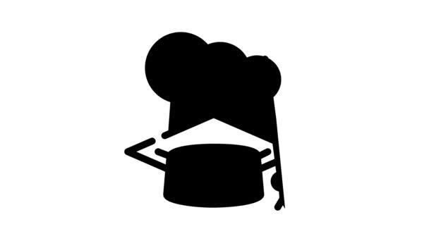 Chef and graduate cooking courses hat line icon animation — Stock Video