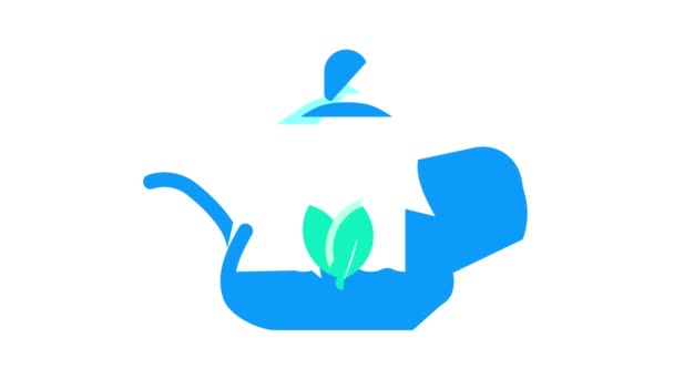 Té verde en la animación icono de color de la tetera — Vídeos de Stock