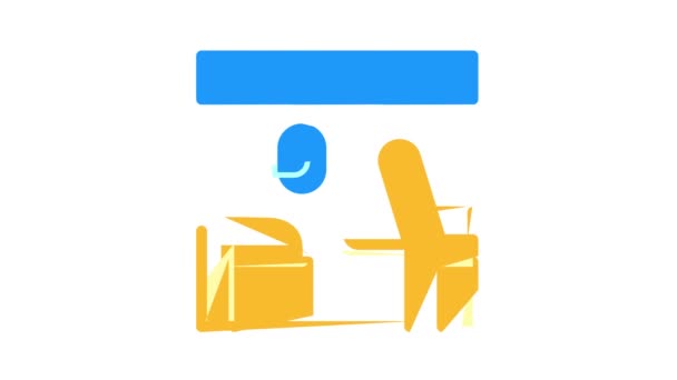 Sessel mit Tisch in Flugzeug Farb-Icon-Animation — Stockvideo