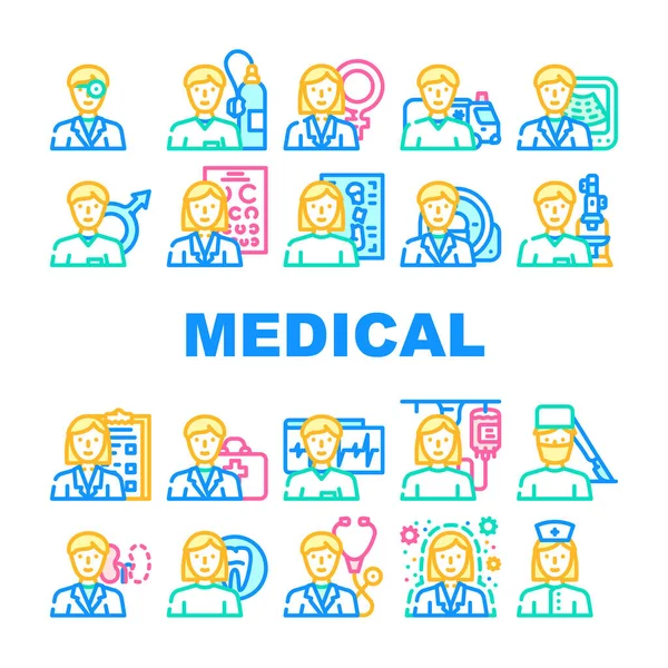 Especialidad médica Salud Tratar iconos Set Vector — Archivo Imágenes Vectoriales