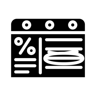 İndirim içeren web sitesi glyph vektör illüstrasyonu