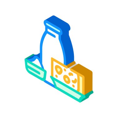 süt ve peynir ürünü izometrik ikon vektör çizimi