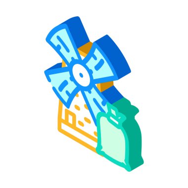 Değirmen çiftliği inşaatı izometrik ikon vektör çizimi