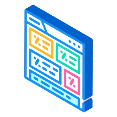 İndirimli izometrik ikon vektör illüstrasyonlu web sitesi