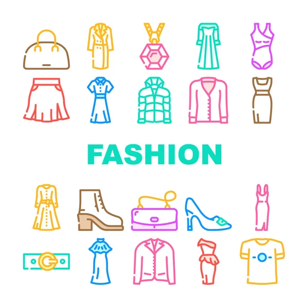 Fashion Store Garment And Shoes Icons Set Vector — стоковый вектор
