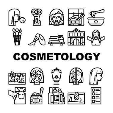 Kozmetoloji Güzellik Prosedürü Simgeleri Vektörü Ayarladı