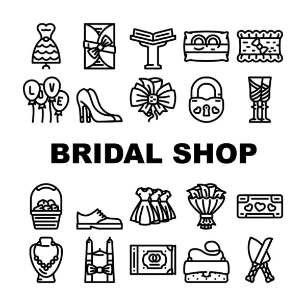 Bridal Shop Fashion Boutique Icons Set Vector — Stockvektor