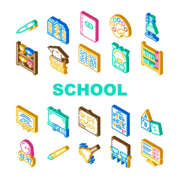 School Stationery Accessories Icons Set Vector — Vetor de Stock