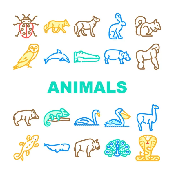 Wild Animals, Birds And Insects Icons Set Vector — Stock Vector