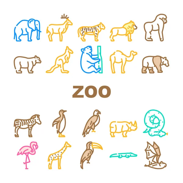 Zoo Animals, Birds And Snake Icons Set Vector — Stock Vector