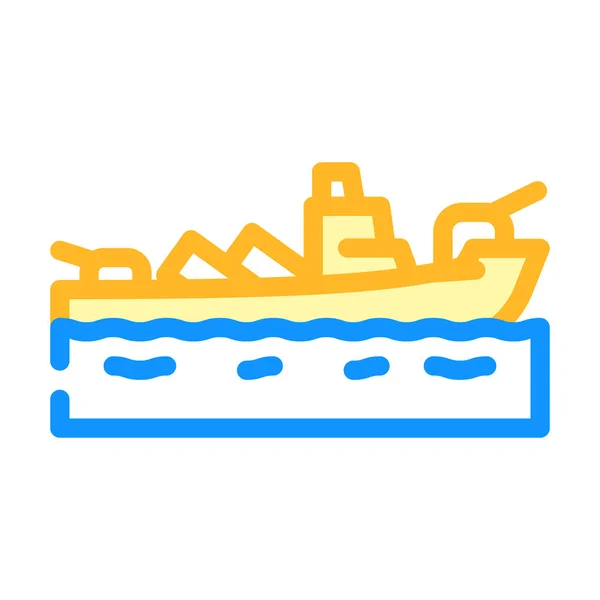 Militär Schiff Farbe Symbol Vektor Illustration — Stockvektor