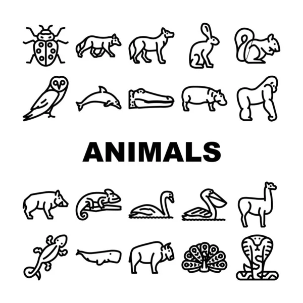 Wild Animals, Birds And Insects Icons Set Vector — Stock Vector