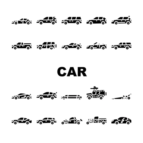 Car Transport Different Body Type Icons Set Vector — Stock Vector