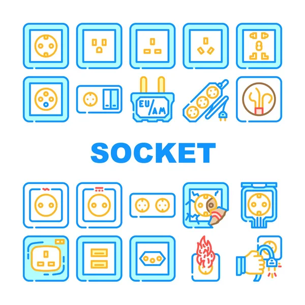 Conjunto de ícones de acessórios elétricos de energia de soquete vetor —  Vetores de Stock