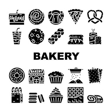 Pastanenin Lezzetli Tatlıları Yiyecek Simgeleri Ayarlama Vektörü