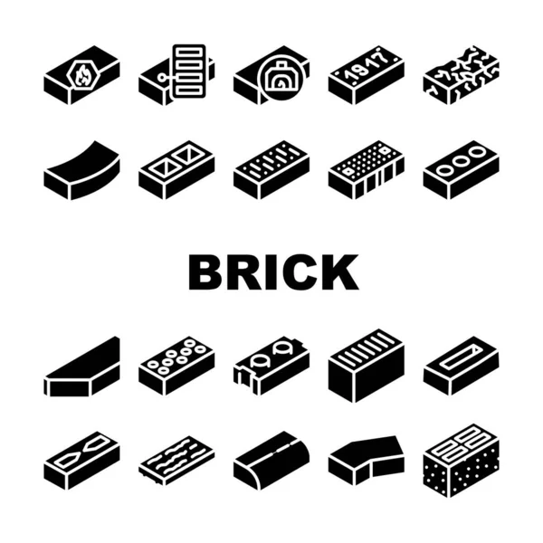 Ladrillo para construcción de edificios iconos conjunto de vectores — Vector de stock