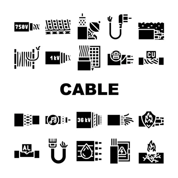 Icônes du système électrique de fil de câble Set vecteur — Image vectorielle