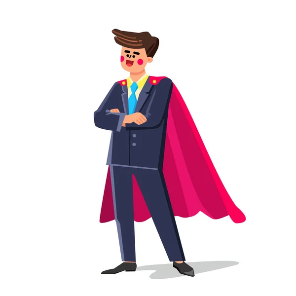 Brave Male Wearing Super Hero Cloak Clothes Vector — Stock Vector