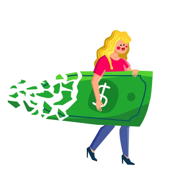 Dollaro di inflazione Bill spruzzato in donna mano vettoriale — Vettoriale Stock