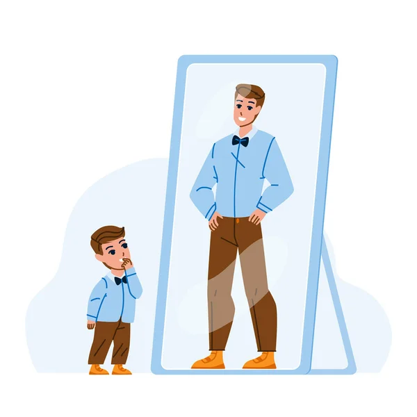 Kid Boy Dreaming For Be Adult Man In Mirror Vector — Stock Vector