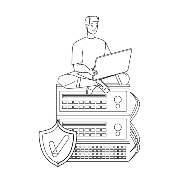 Vps Hosting Servicio de Internet Usando Hombre Vector — Archivo Imágenes Vectoriales