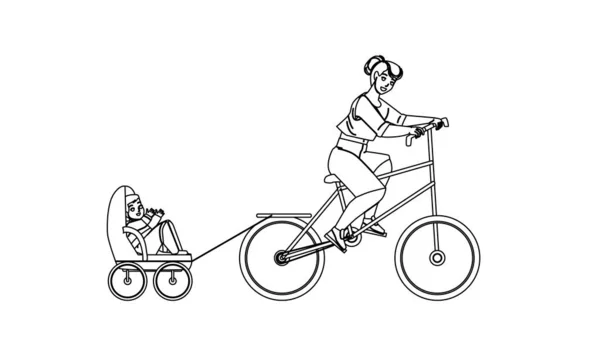 Mother And Son Riding Bike Trailer Outdoor Vector — Stock Vector