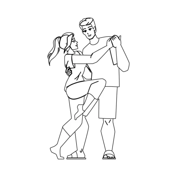 Couple Dansant Ligne Crayon Dessin Vecteur Heureux Jeune Homme Femme — Image vectorielle