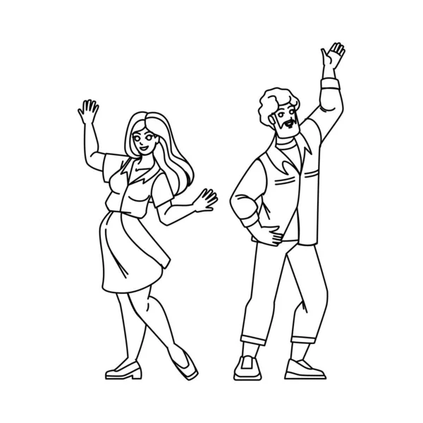 Pareja Bailando Línea Lápiz Dibujo Vector Mujer Feliz Amor Femenino — Vector de stock