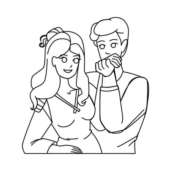 Couple Date Line Pencil Drawing Vector Love Happy Woman Man — Stock Vector