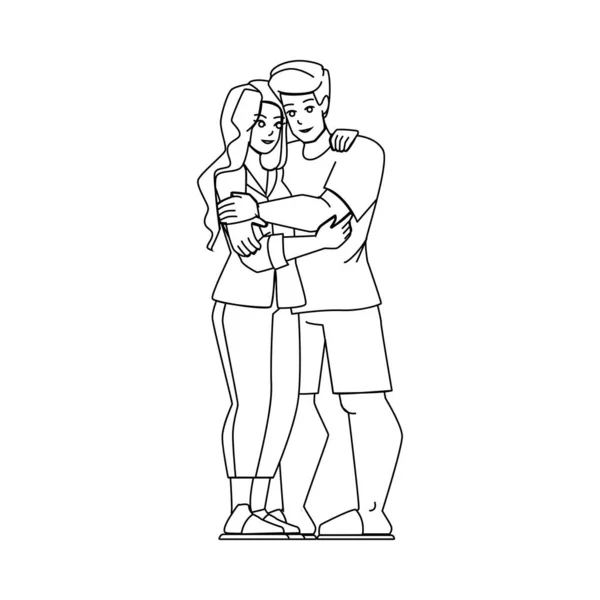Pár Objímající Čáru Kreslení Tužkou Vektor Žena Muž Láska Šťastné — Stockový vektor