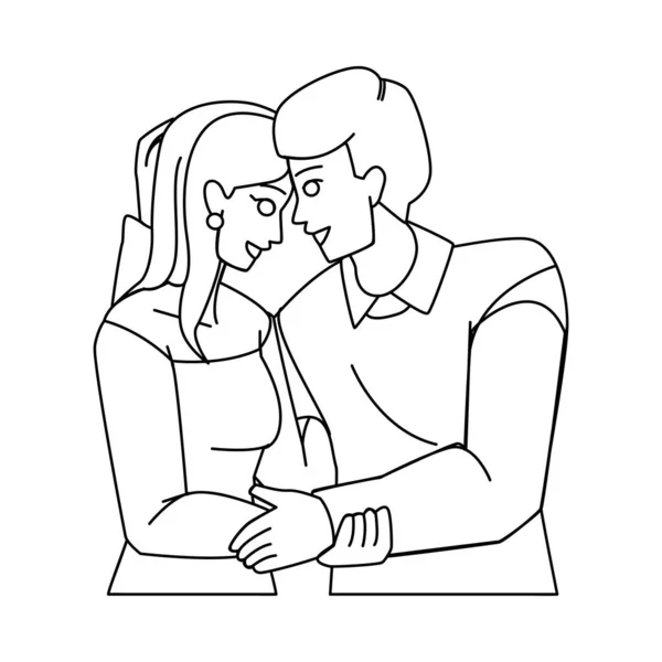 Couple Heureux Crayon Ligne Dessin Vecteur Amour Homme Femme Romantique — Image vectorielle