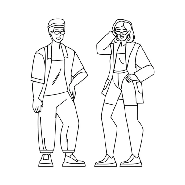 Couple Fashion Line Pencil Drawing Vector Woman Man Style Young Vector Graphics
