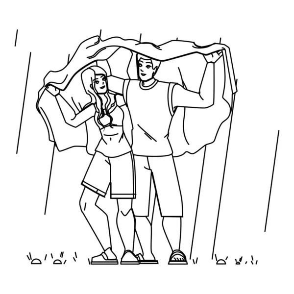 Par Línea Lluvia Lápiz Dibujo Vector Amor Mujer Hombre Romance — Vector de stock