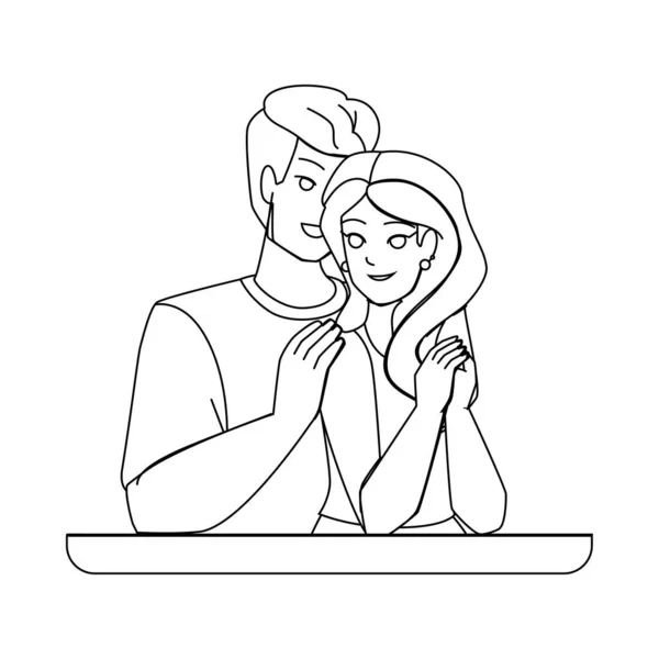 Couple Romantic Line Pencil Drawing Vector Love Happy Woman Young Vector Graphics