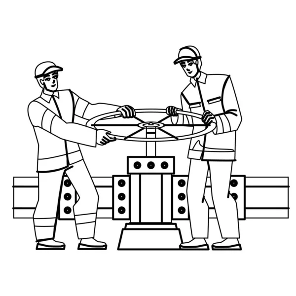 Εργάτες Αγωγών Γραμμή Μολύβι Σχέδιο Διάνυσμα Μηχανικός Σωλήνων Πετρελαίου Αερίου — Διανυσματικό Αρχείο