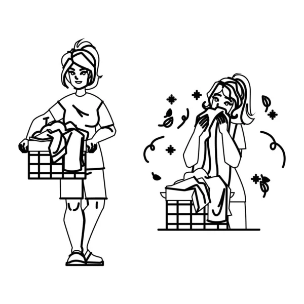 Laundry Clean Woman Line Pencil Drawing Vector Happy Smell Home Royalty Free Stock Illustrations