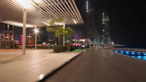 Lusail Corniche Marina Cidade Lusail Qatar Tiro Noite Mostrando Pessoas — Vídeo de Stock