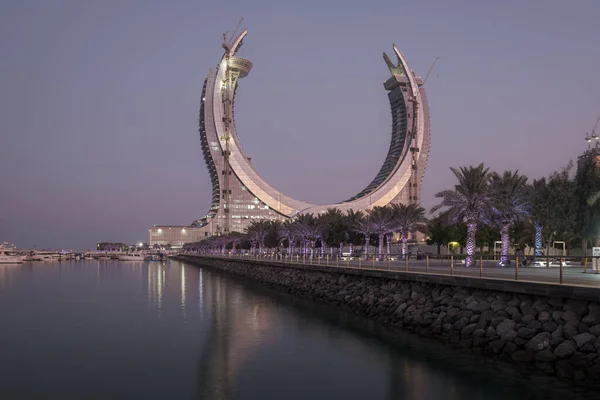 Lusail Corniche Lusail Stad Qatar Bij Jachthaven Zonsondergang Schot Toont — Stockfoto