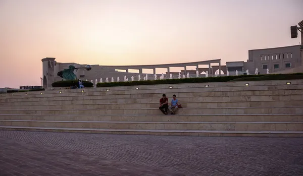 Anfiteatro Katara Vila Cultural Doha Qatar Vista Panorâmica Pôr Sol — Fotografia de Stock