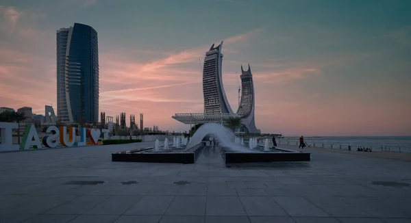 Lusail Corniche Ciudad Lusail Qatar Toma Sol Marina Que Muestra —  Fotos de Stock
