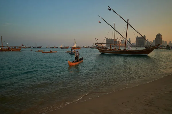 Katara Elfde Traditionele Dhow Festival Doha Qatar Zonsondergang Schot Tonen — Stockfoto