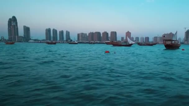 Katara Elfde Traditionele Dhow Festival Doha Qatar Zonsondergang Schot Van — Stockvideo