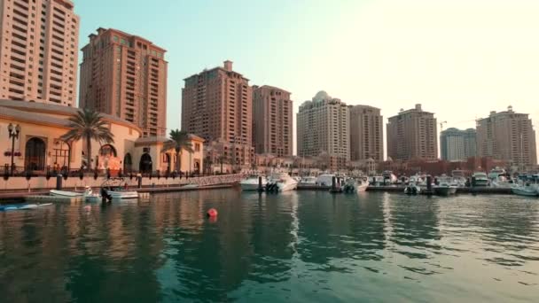 Puerto Deportivo Porto Arabia Peral Doha Qatar Tiro Por Tarde — Vídeo de stock