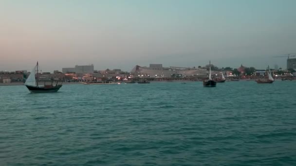 Katara Elfte Traditionelle Dhow Festival Doha Katar Sonnenuntergang Aufnahme Von — Stockvideo
