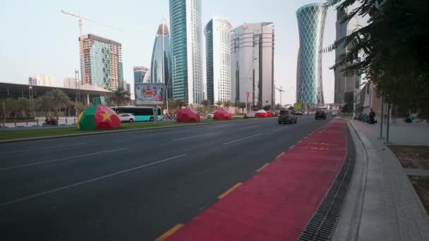 Qatar Preparation Fifa World Cup 2022 Flags Participating Football Teams — Stockvideo