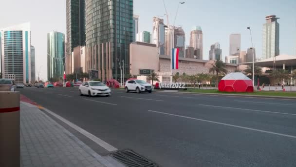 Qatar Preparation Fifa World Cup 2022 Flags Participating Football Teams — Stok Video