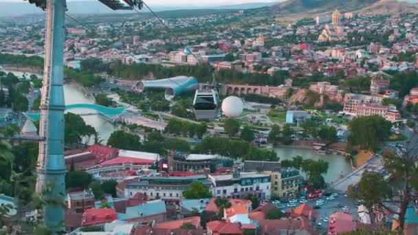 Tbilisi Geórgia Pôr Sol Vista Panorâmica Topo Fortaleza Narikala Mostrando — Vídeo de Stock