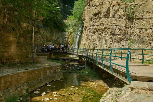 Leghvtakhevi Vízesés Természetes Forrás Abanotubani Kerület Old Tbilisi Grúzia Nap — Stock Fotó