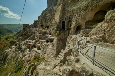 Vardzia cave monastery site in southern Georgia excavated from the slopes of the Erusheti Mountain on the left bank of the Kura River daylight view