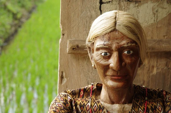 Traditional guardian of a grave - Tau Tau - wood carved woman's — Stock Photo, Image